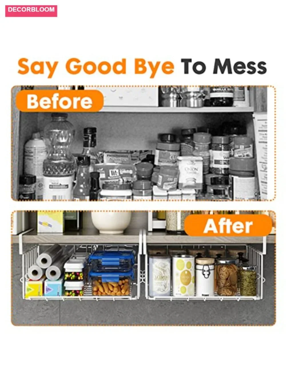 Under Shelf Basket Storage, Steel Hanging Wire Baskets for Kitchen Pantry